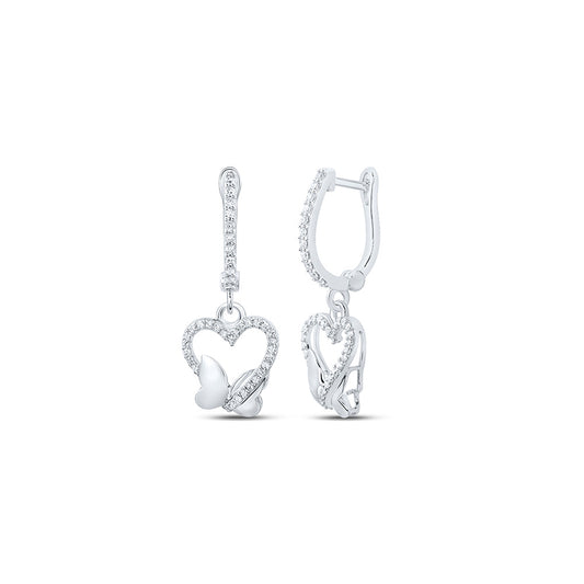 10K Yellow Or White Gold  Womens Round Diamond Butterfly Dangle Earrings 1/4 Cttw