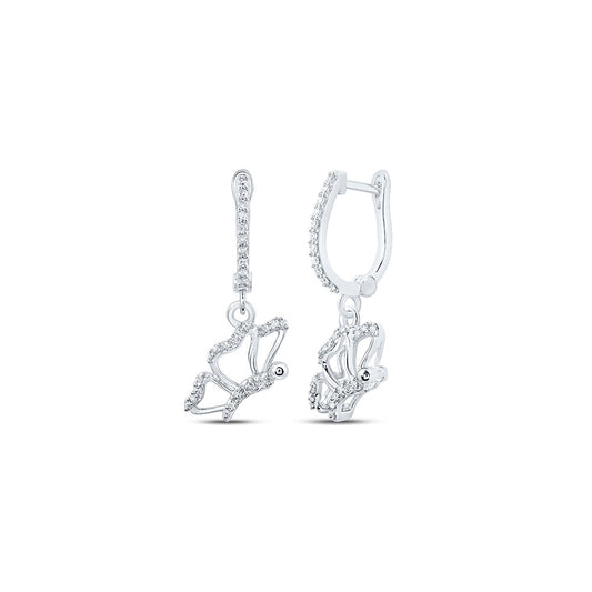 10K Yellow Or White Or Rose Gold Womens Round Diamond Butterfly Dangle Earrings