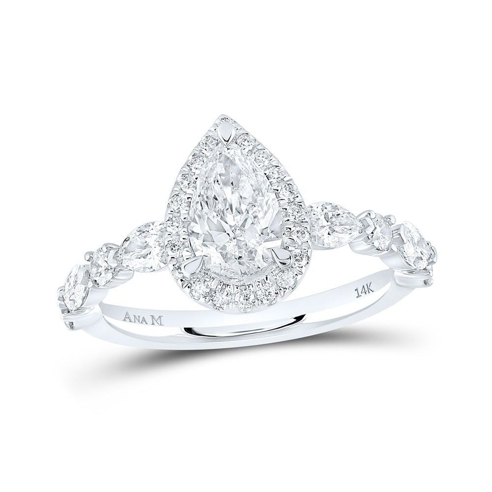 14K White Gold Pear Diamond Halo Bridal Wedding Engagement Ring 1-7/8 Cttw, Womens Size: 5-10