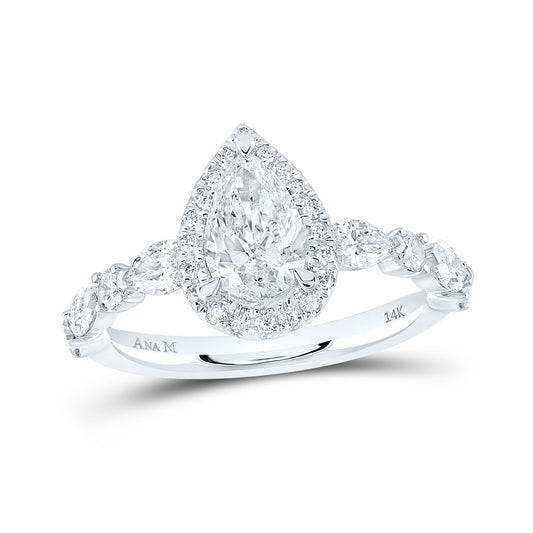14K White Gold Pear Diamond Halo Bridal Wedding Engagement Ring 1-7/8 Cttw, Womens Size: 5-10