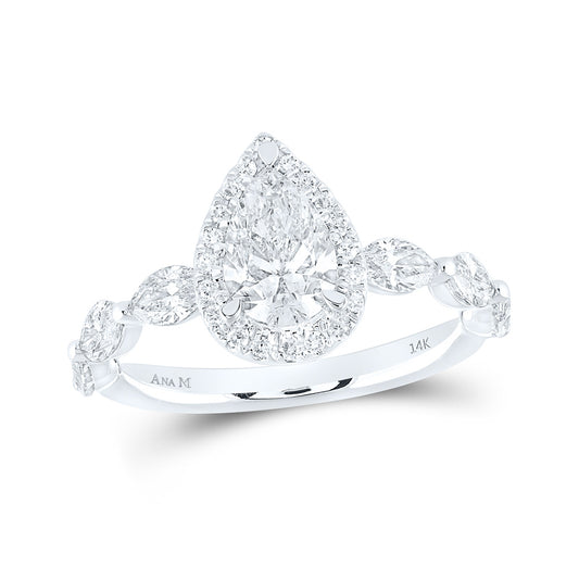 14K White Gold Pear Diamond Halo Bridal Wedding Engagement Ring 2 Cttw, Womens Size: 5-10