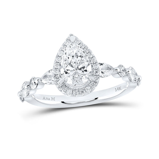 14K White Gold Pear Diamond Halo Bridal Wedding Engagement Ring 1-7/8 Cttw, Womens Size: 5-10
