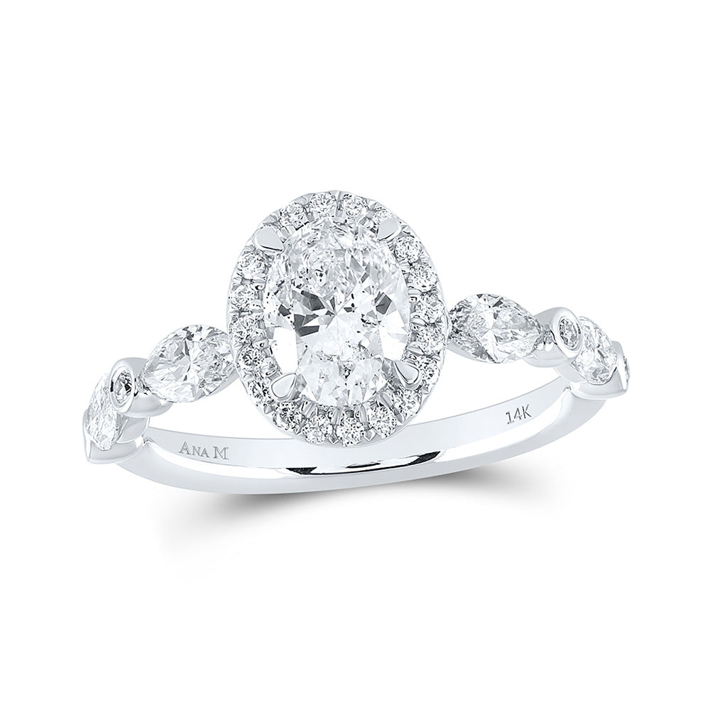 14K White Gold Oval Diamond Halo Bridal Wedding Engagement Ring 1-7/8 Cttw, Womens Size: 5-10