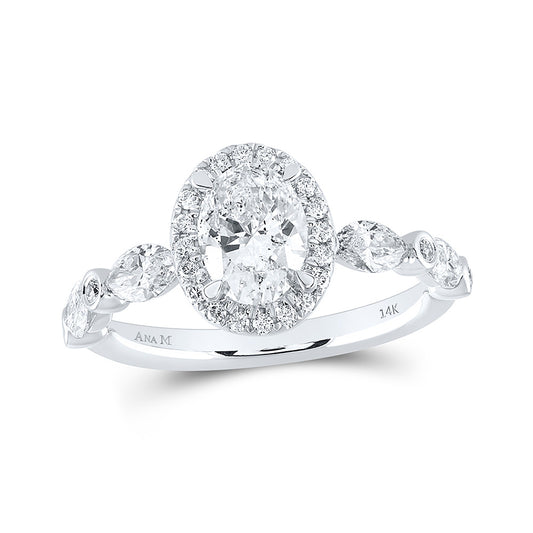 14K White Gold Oval Diamond Halo Bridal Wedding Engagement Ring 1-7/8 Cttw, Womens Size: 5-10