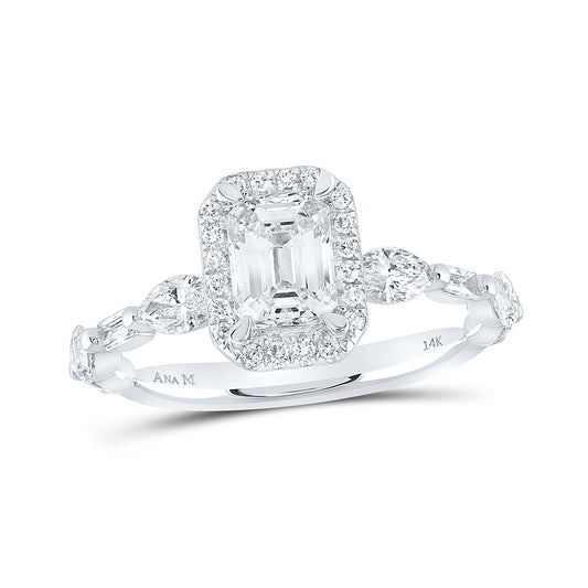 14K White Gold Emerald Diamond Halo Bridal Wedding Engagement Ring 1-3/4 Cttw, Womens Size: 5-10