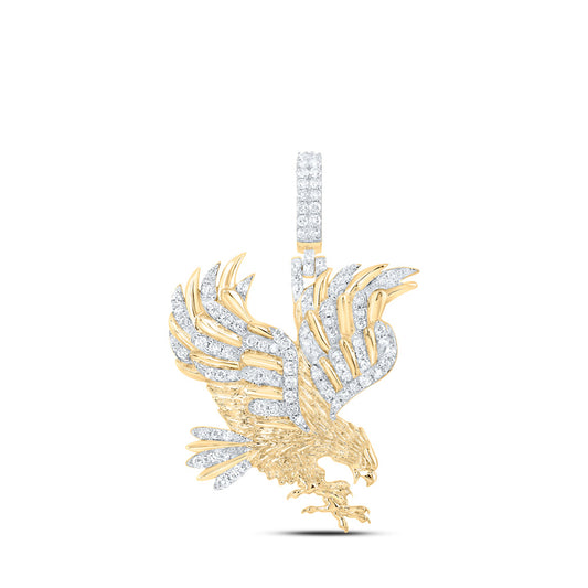 10K Yellow Gold Mens Round Diamond Eagle Charm Pendant 7/8 Cttw, Length: 1.69 In, Width: 1.35 In