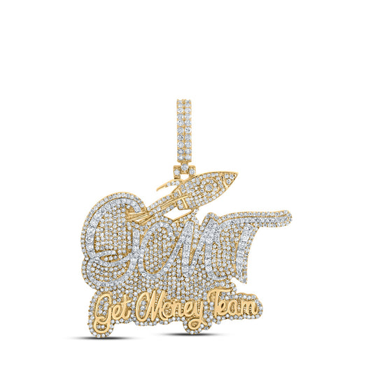 10K Yellow Gold Mens Round Diamond GET MONEY TEAM Charm Pendant 3-3/4 Cttw, Length: 1.9 In, Width: 1.55 In