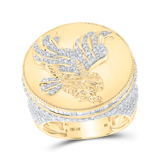 10K Yellow Gold Mens Round Diamond Eagle Circle Ring 4 Cttw, Mens Size: 7-13