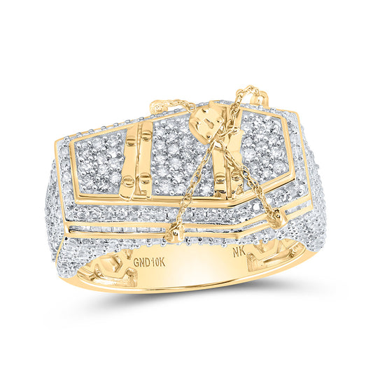 10K Yellow Gold Mens Round Diamond Coffin Band Ring 2-1/3 Cttw, Mens Size: 7-13