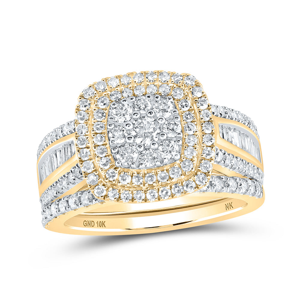 10K Yellow Gold Round Diamond Bridal Wedding Ring Band Set 1-1/4 Cttw, Womens Size: 5-10