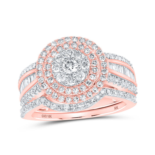 10K Yellow Or White Or Rose Gold Round Diamond Cluster Bridal Wedding Ring Band Set, Womens Size: 5-10