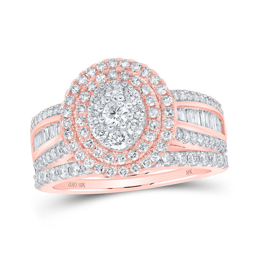 10K Yellow Or White Or Rose Gold Round Diamond Oval Bridal Wedding Ring Band Set, Womens Size: 5-10