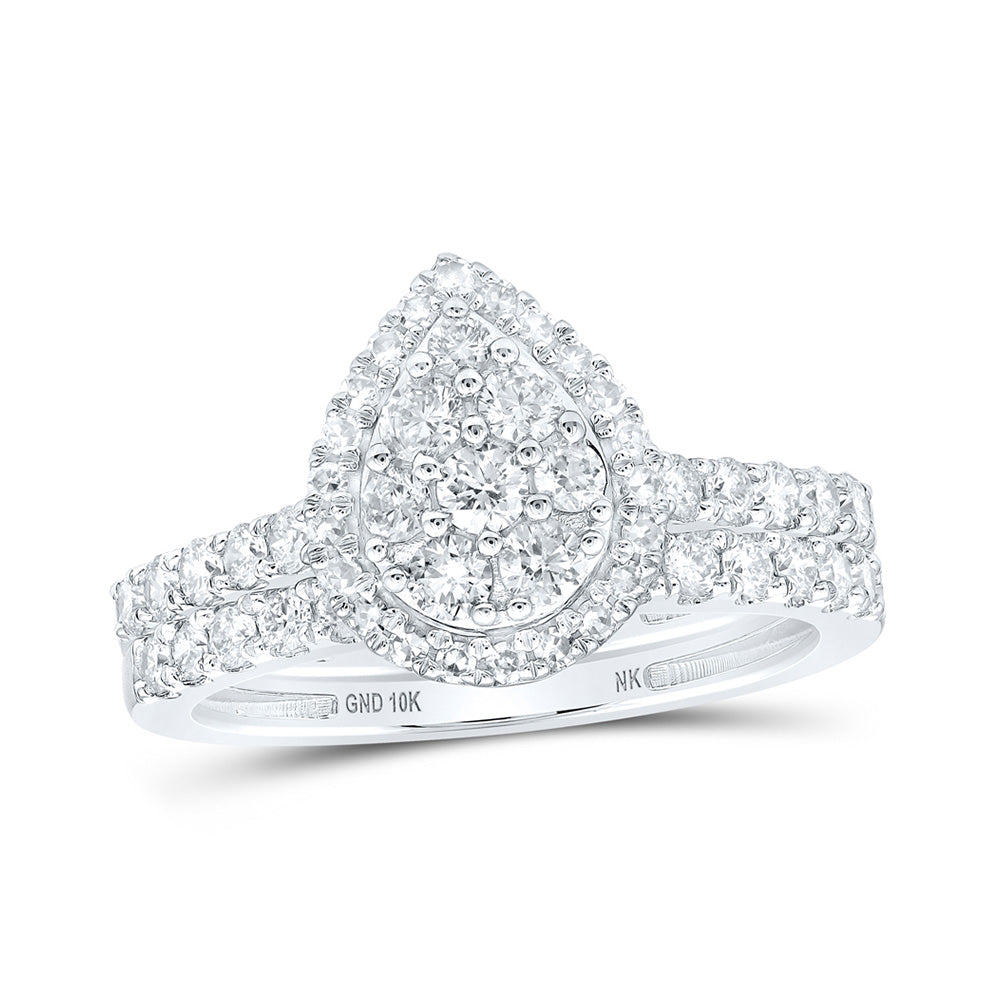 10K Yellow Or White Or Rose Gold Round Diamond Teardrop Bridal Wedding Ring Band Set , Womens Size: 5-10