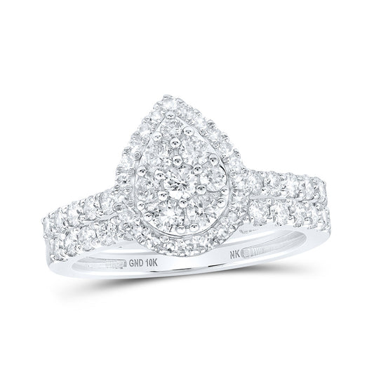 10K Yellow Or White Or Rose Gold Round Diamond Teardrop Bridal Wedding Ring Band Set , Womens Size: 5-10