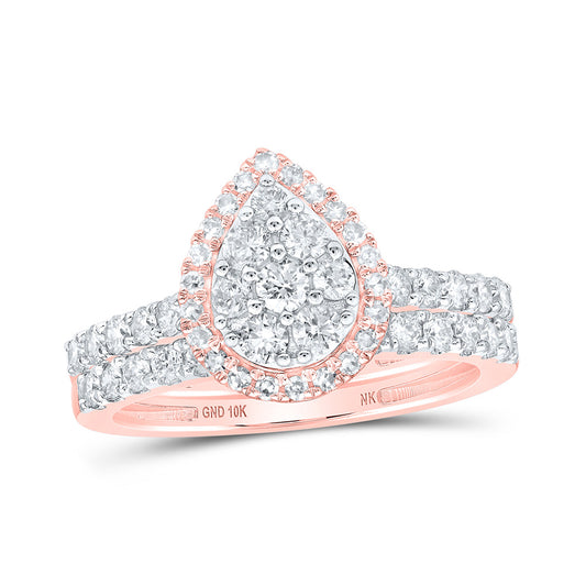 10K Yellow Or White Or Rose Gold Round Diamond Teardrop Bridal Wedding Ring Band Set , Womens Size: 5-10