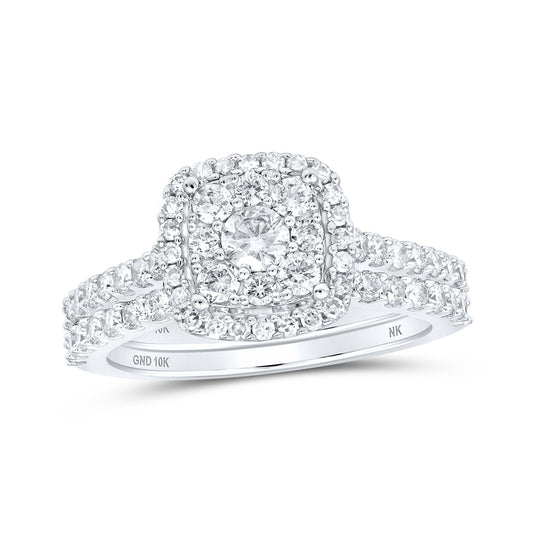 10K Yellow Or White Or Rose Gold Round Diamond Square Bridal Wedding Ring Band Set , Womens Size: 5-10