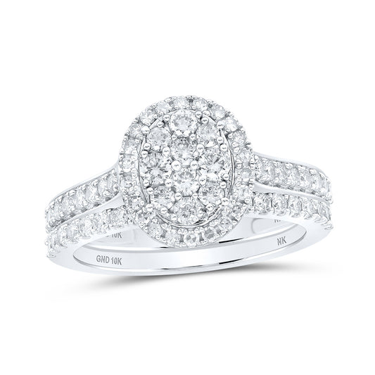 10K White Gold Round Diamond Oval Bridal Wedding Ring Band Set 1 Cttw, Womens Size: 5-10