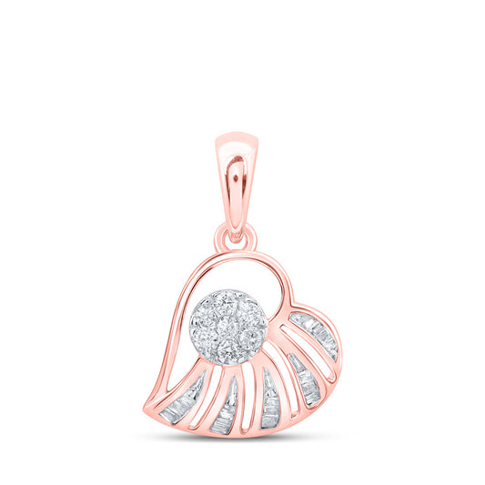 10K Yellow Or White Or Rose Gold Womens Round Diamond Heart Pendant