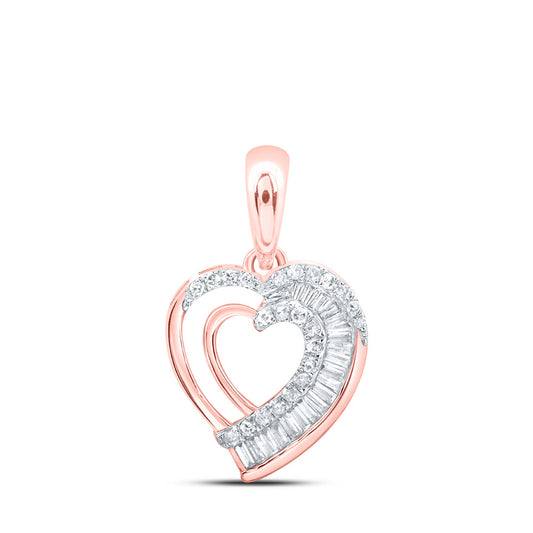 10K Yellow Or White Or Rose Gold Womens Baguette Diamond Heart Pendant