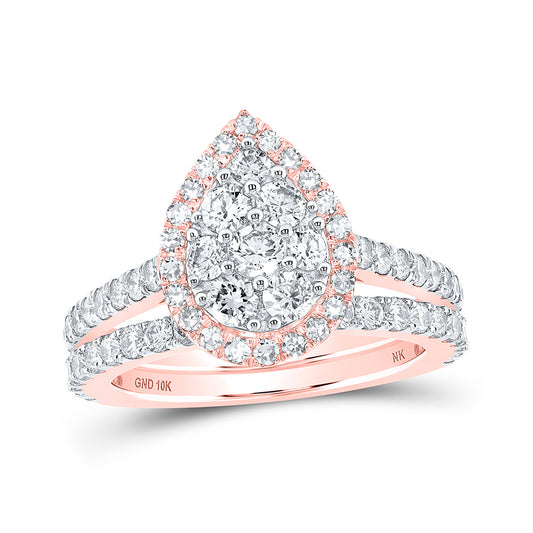 10K Yellow Or White Or Rose Gold Round Diamond Teardrop Bridal Wedding Ring Band Set , Womens Size: 5-10