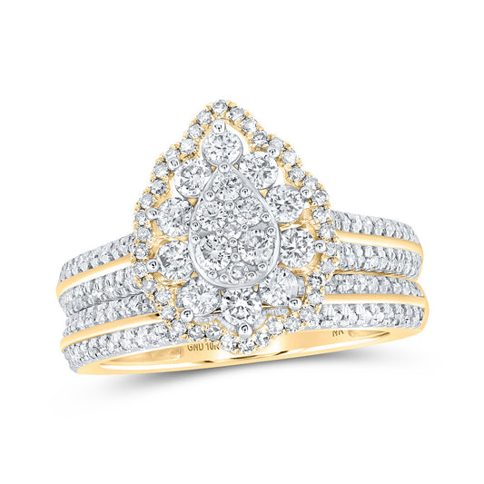 10K Yellow Gold Round Diamond Teardrop Bridal Wedding Ring Band Set 1 Cttw, Womens Size: 5-10