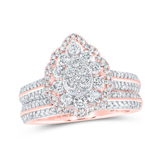 10K Yellow Or White Or Rose Gold Round Diamond Teardrop Bridal Wedding Ring Band Set , Womens Size: 5-10
