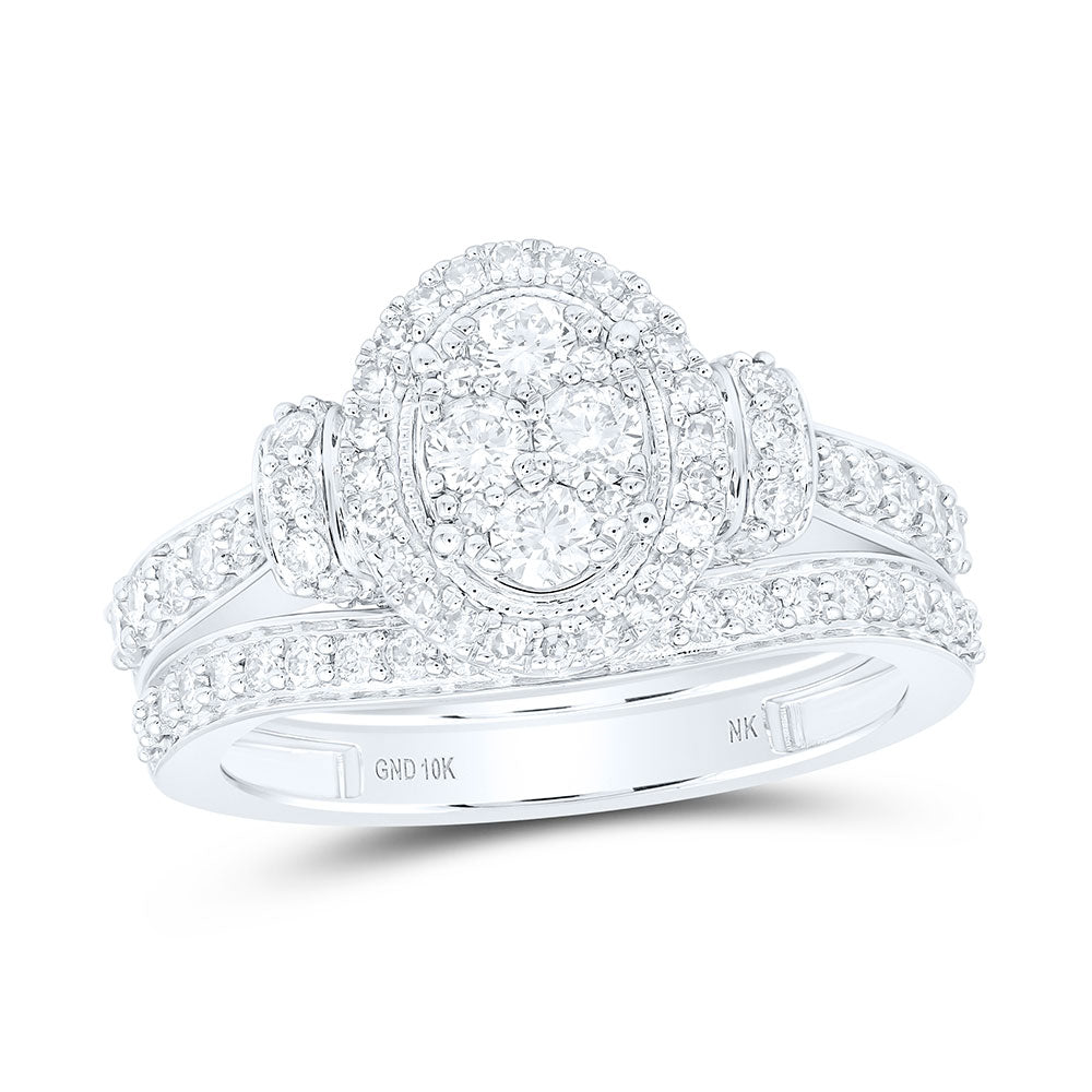 10K Yellow Or White Or Rose Gold Round Diamond Oval Cluster Bridal Wedding Ring Band Set , Womens Size: 5-10