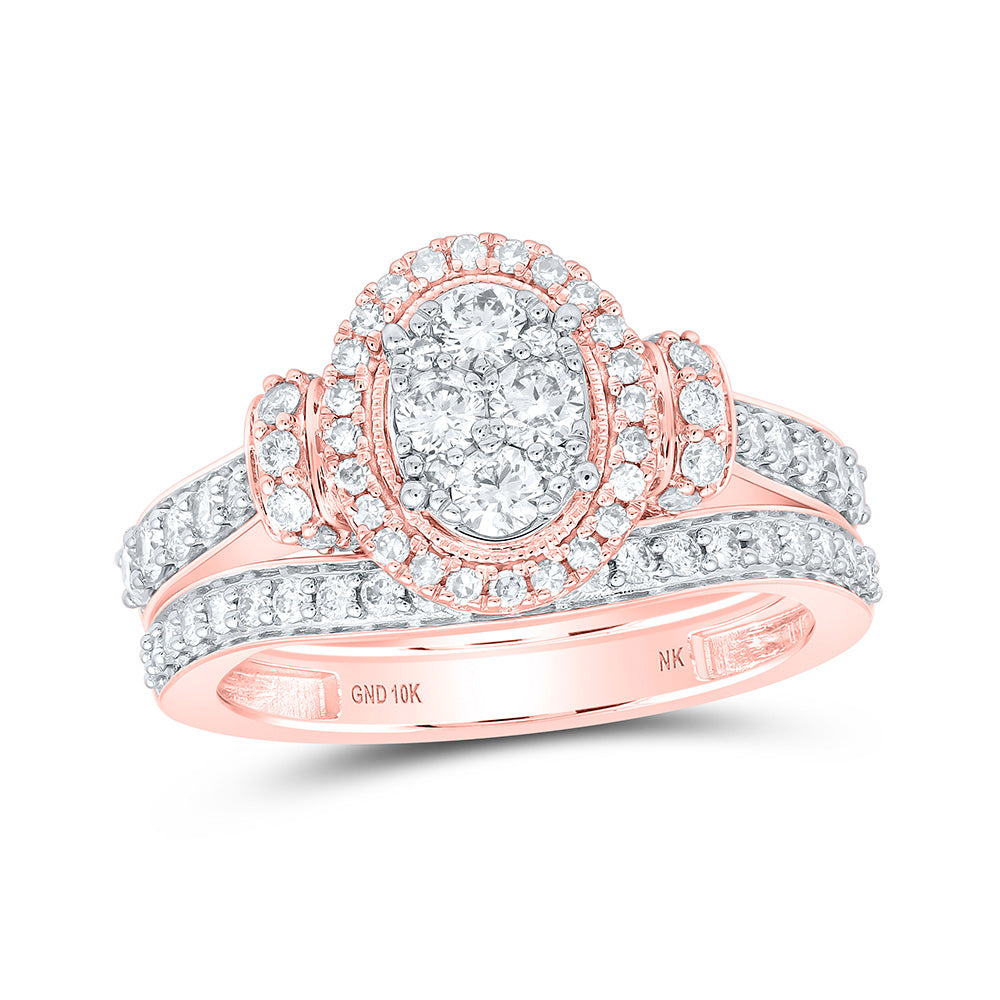 10K Yellow Or White Or Rose Gold Round Diamond Oval Cluster Bridal Wedding Ring Band Set , Womens Size: 5-10