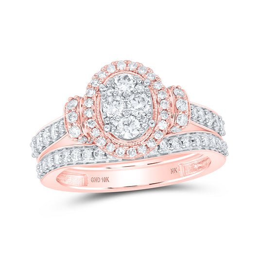 10K Yellow Or White Or Rose Gold Round Diamond Oval Cluster Bridal Wedding Ring Band Set , Womens Size: 5-10