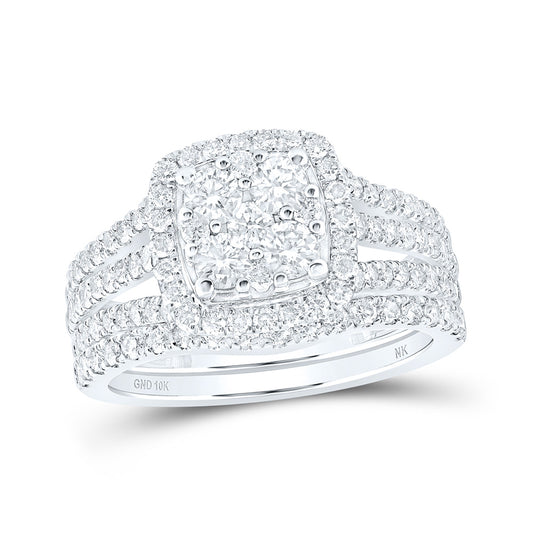 10K Yellow Or White Or Rose Gold Round Diamond Square Bridal Wedding Ring Band Set, Womens Size: 5-10