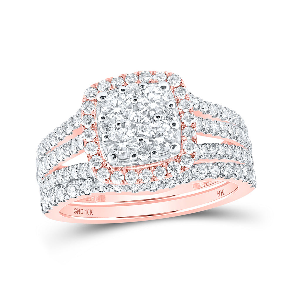 10K Yellow Or White Or Rose Gold Round Diamond Square Bridal Wedding Ring Band Set, Womens Size: 5-10
