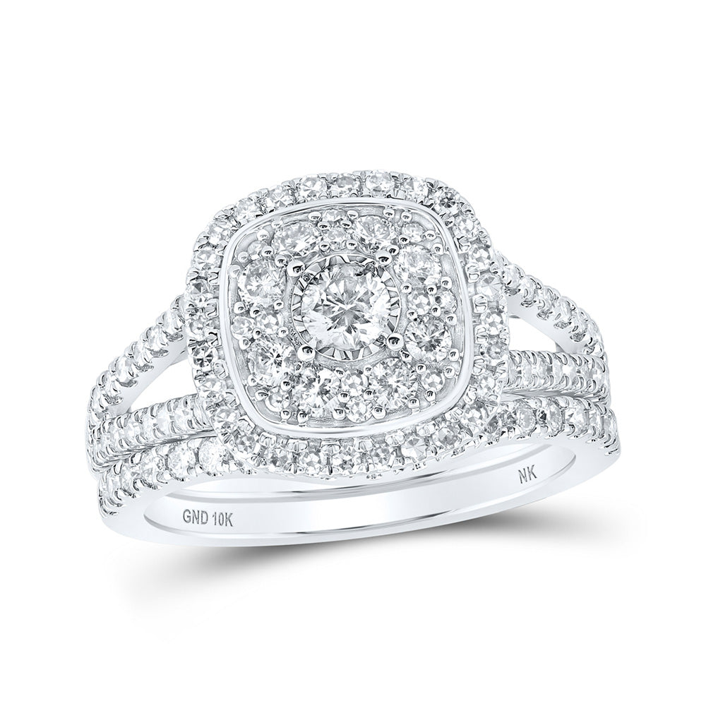 10K White Gold Round Diamond Cluster Bridal Wedding Ring Band Set 1 Cttw, Womens Size: 5-10