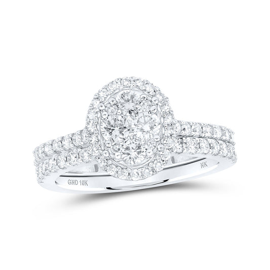 10K Yellow Or White Or Rose Gold Round Diamond Oval Bridal Wedding Ring Band Set , Womens Size: 5-10