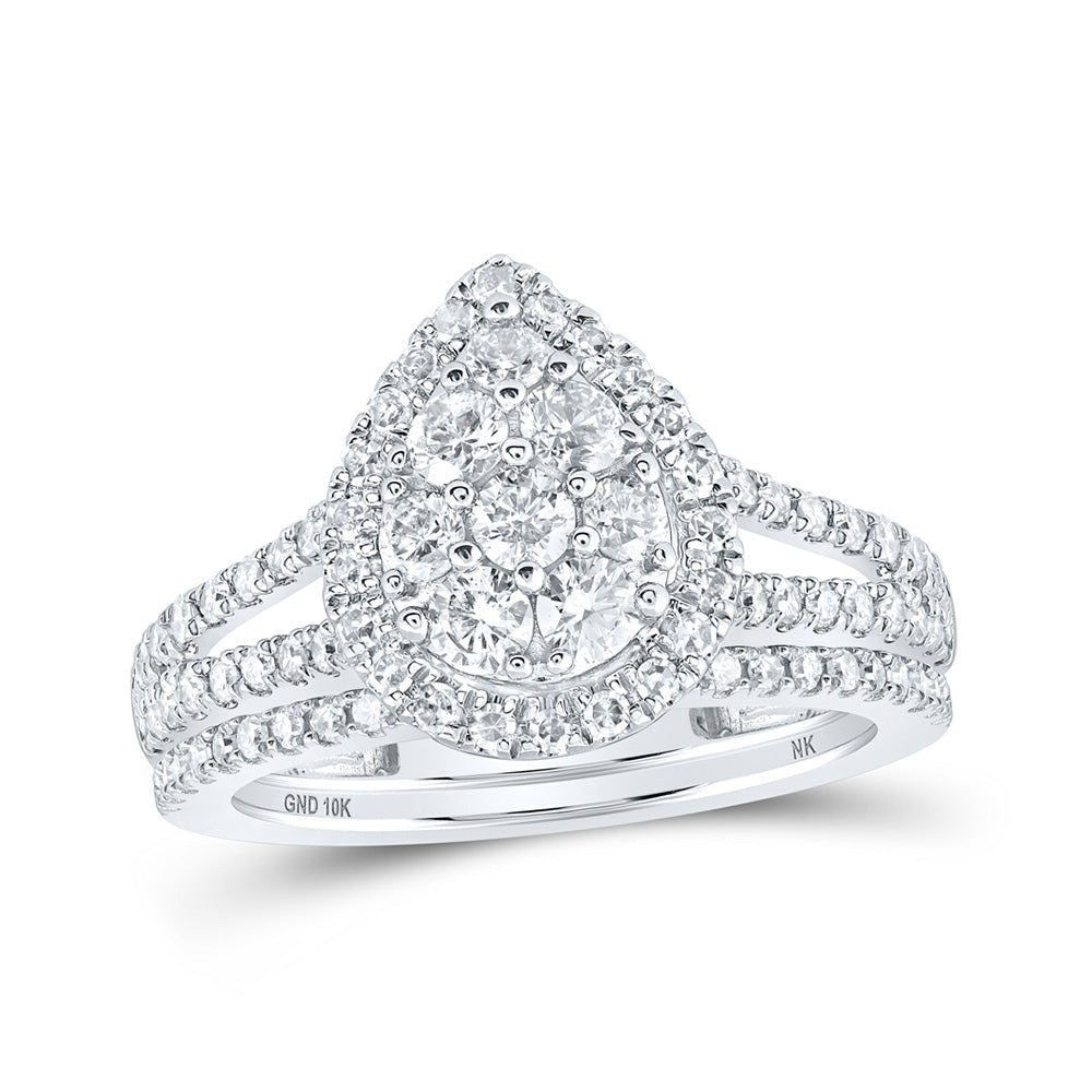 10K Yellow Or White Or Rose Gold Round Diamond Teardrop Bridal Wedding Ring Band Set , Womens Size: 5-10
