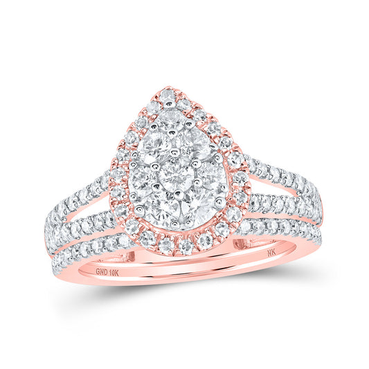 10K Yellow Or White Or Rose Gold Round Diamond Teardrop Bridal Wedding Ring Band Set , Womens Size: 5-10
