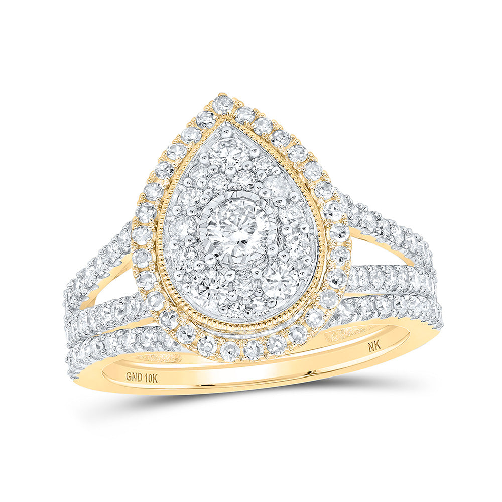 10K Yellow Or White Or Rose Gold Round Diamond Teardrop Bridal Wedding Ring Band Set , Womens Size: 5-10