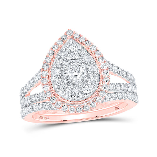 10K Yellow Or White Or Rose Gold Round Diamond Teardrop Bridal Wedding Ring Band Set , Womens Size: 5-10