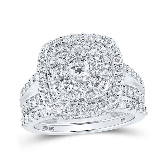 10K Yellow Or White Or Rose Gold Round Diamond Cluster Bridal Wedding Ring Band Set, Womens Size: 5-10
