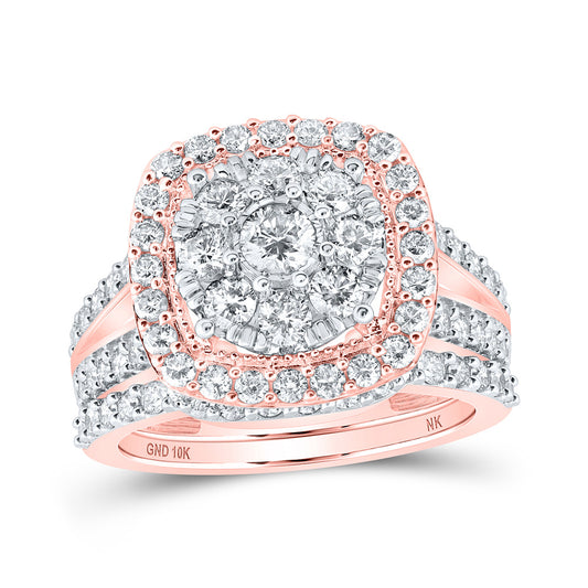 10K Yellow Or White Or Rose Gold Round Diamond Cluster Bridal Wedding Ring Band Set, Womens Size: 5-10