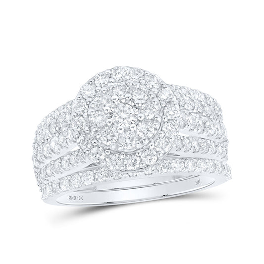 10K White Gold Round Diamond Cluster Bridal Wedding Ring Band Set 1-7/8 Cttw, Womens Size: 5-10