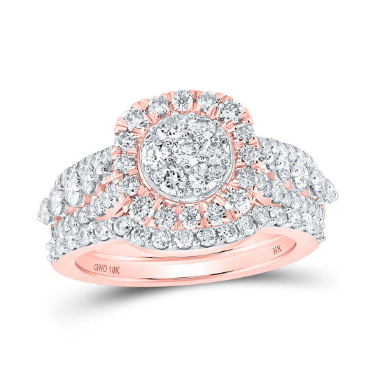 10K Yellow Or White Or Rose Gold Round Diamond Cluster Bridal Wedding Ring Band Set, Womens Size: 5-10