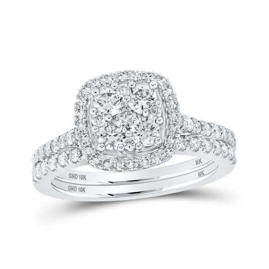 10K Yellow Or White Or Rose Gold Round Diamond Square Bridal Wedding Ring Band Set , Womens Size: 5-10
