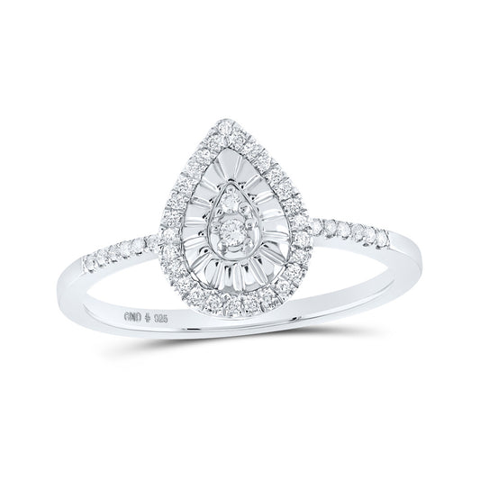 Sterling Silver Womens Round Diamond Teardrop Ring 1/6 Cttw, Womens Size: 5-10