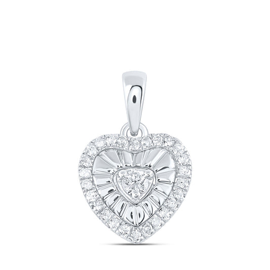 Sterling Silver Womens Round Diamond Heart Pendant 1/8 Cttw, Length: 0.55 In, Width: 0.35 In