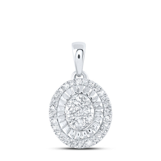 Sterling Silver Womens Round Diamond Oval Pendant 1/5 Cttw, Length: 0.62 In, Width: 0.36 In