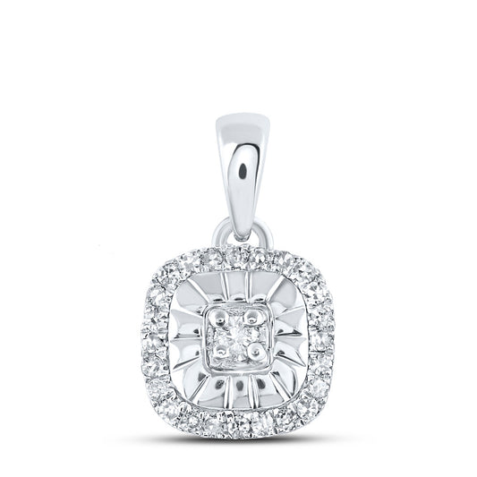 Sterling Silver Womens Round Diamond Square Pendant 1/8 Cttw, Length: 0.55 In, Width: 0.3 In