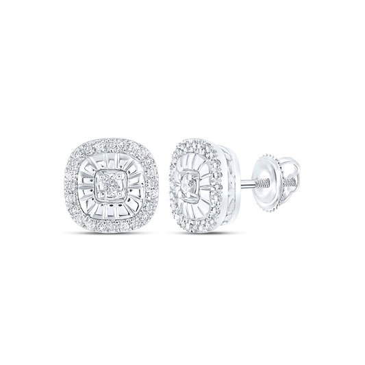 Sterling Silver Womens Round Diamond Square Earrings 1/5 Cttw, Length: 0.28 In, Width: 0.28 In