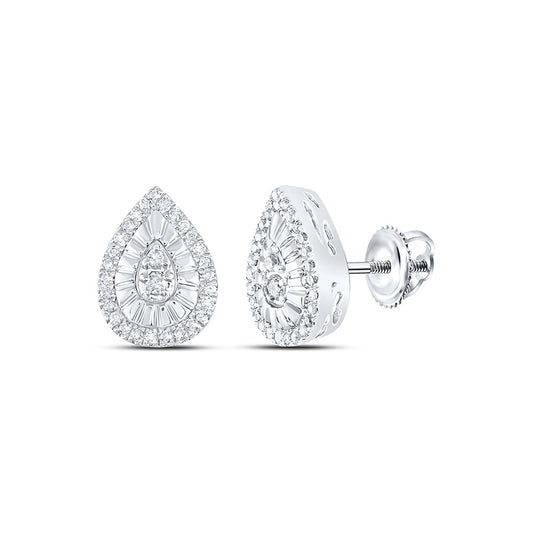 Sterling Silver Womens Round Diamond Teardrop Earrings 1/5 Cttw, Length: 0.37 In, Width: 0.26 In