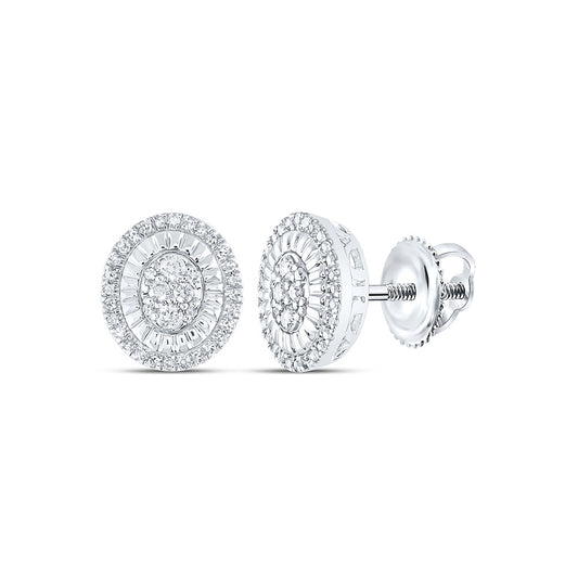 Sterling Silver Womens Round Diamond Oval Earrings 1/3 Cttw, Length: 0.32 In, Width: 0.3 In