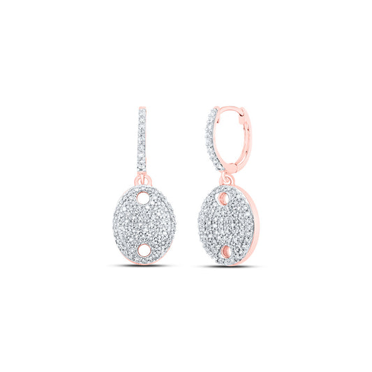 10K White Or Rose Gold Womens Round Diamond Oval Dangle Earrings